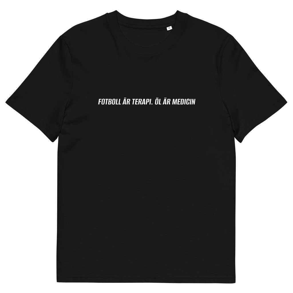 FOTBOLL ÄR TERAPI. ÖL ÄR MEDICIN T-Shirt Svart