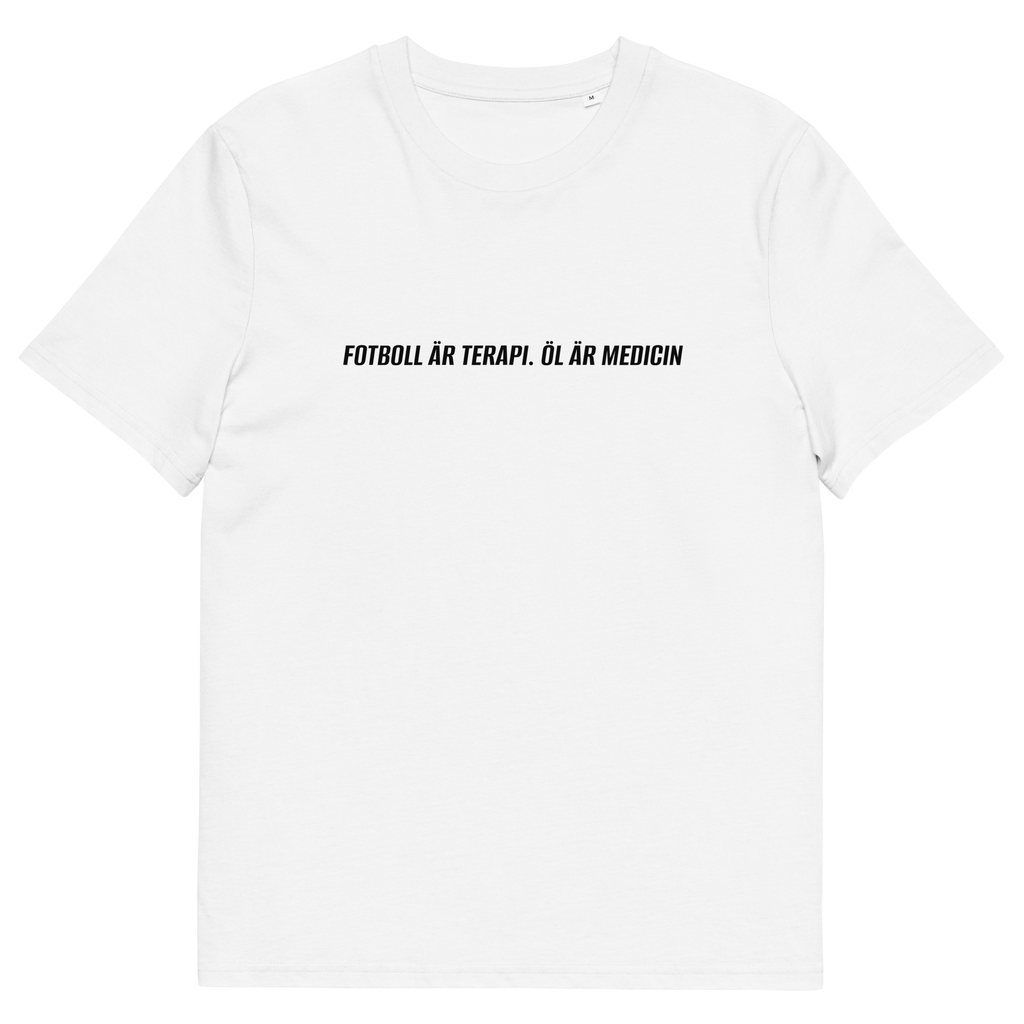 FOTBOLL ÄR TERAPI. ÖL ÄR MEDICIN T-Shirt Vit