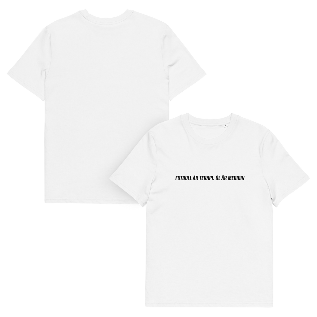 FOTBOLL ÄR TERAPI. ÖL ÄR MEDICIN T-Shirt Vit